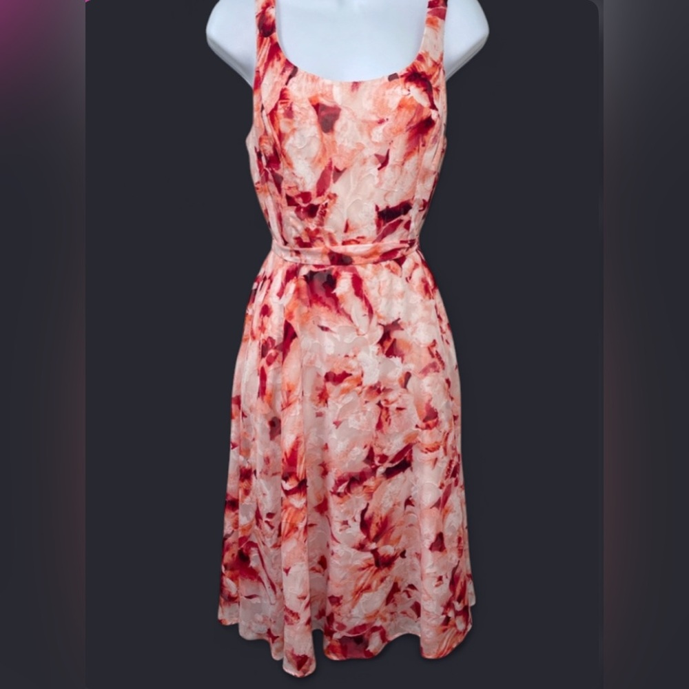 Carmen Marc Valvo Red and Red  and White Floral Party Dress-Size 10
